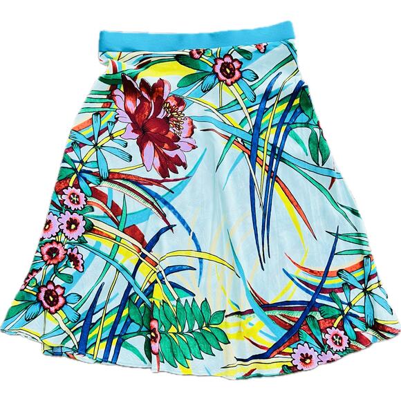 Vintage Jams World Rayon Skirt Botanical Blue Tropical Small Hana Fuda Small - Picture 1 of 6